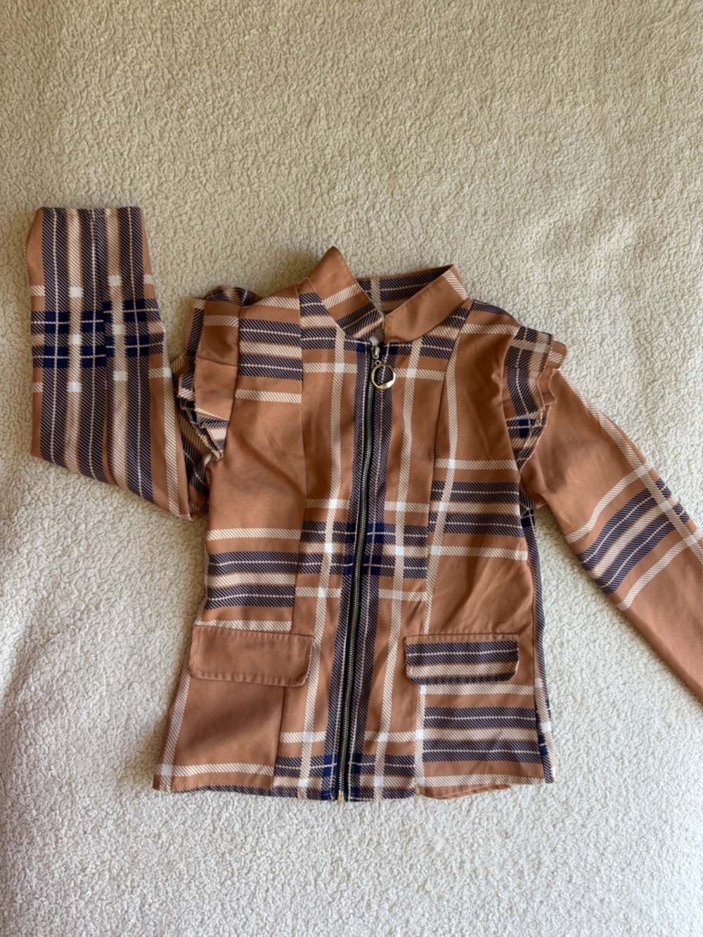 Tan Plaid Zip-Front Jacket